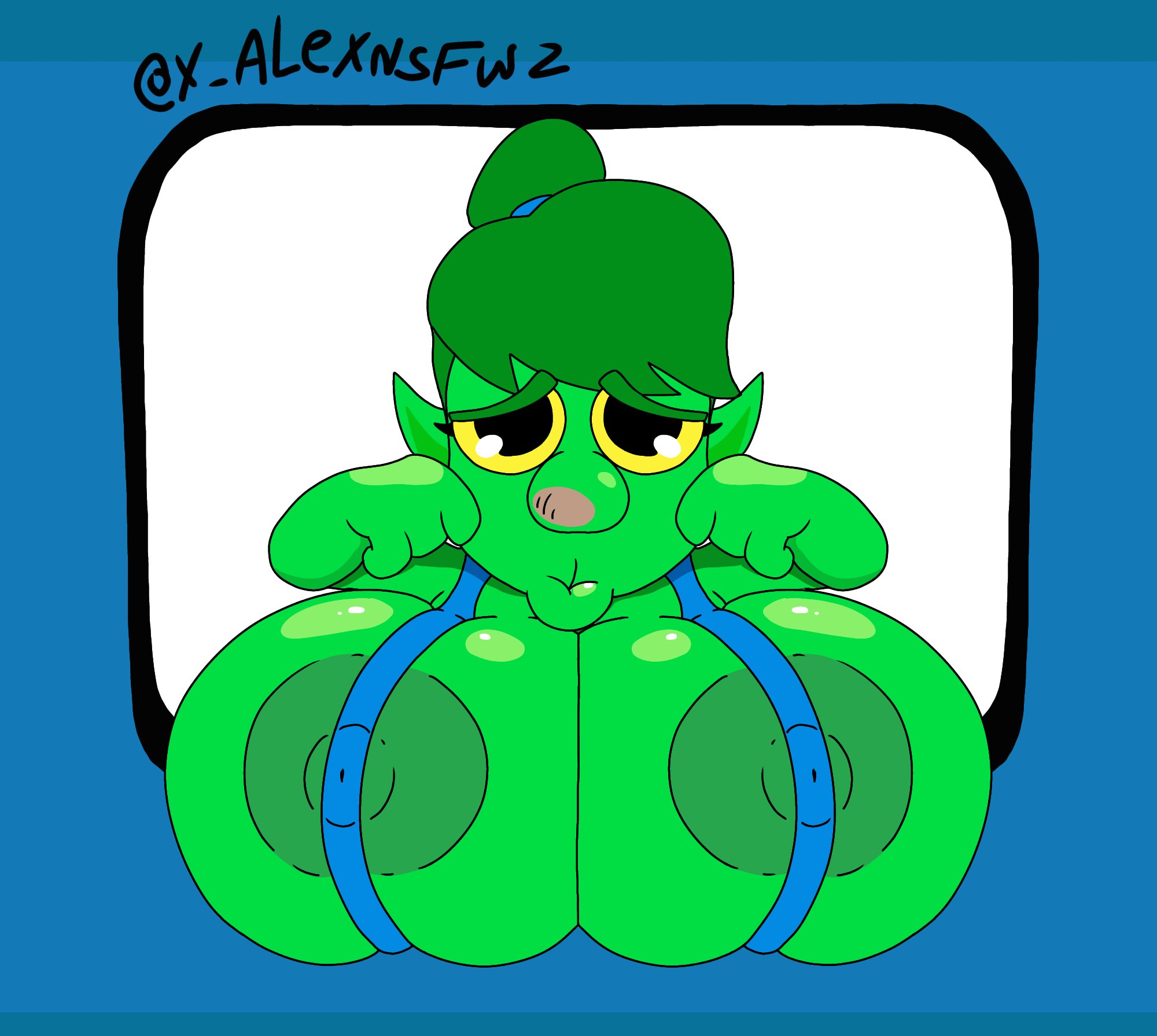 big breasts, breasts, clash (series), clash royale, emote, emote (clash royale), female, goblin (clash royale), goblin female, green body, mocking, rule 63, sarcasm, x alexnsfw2