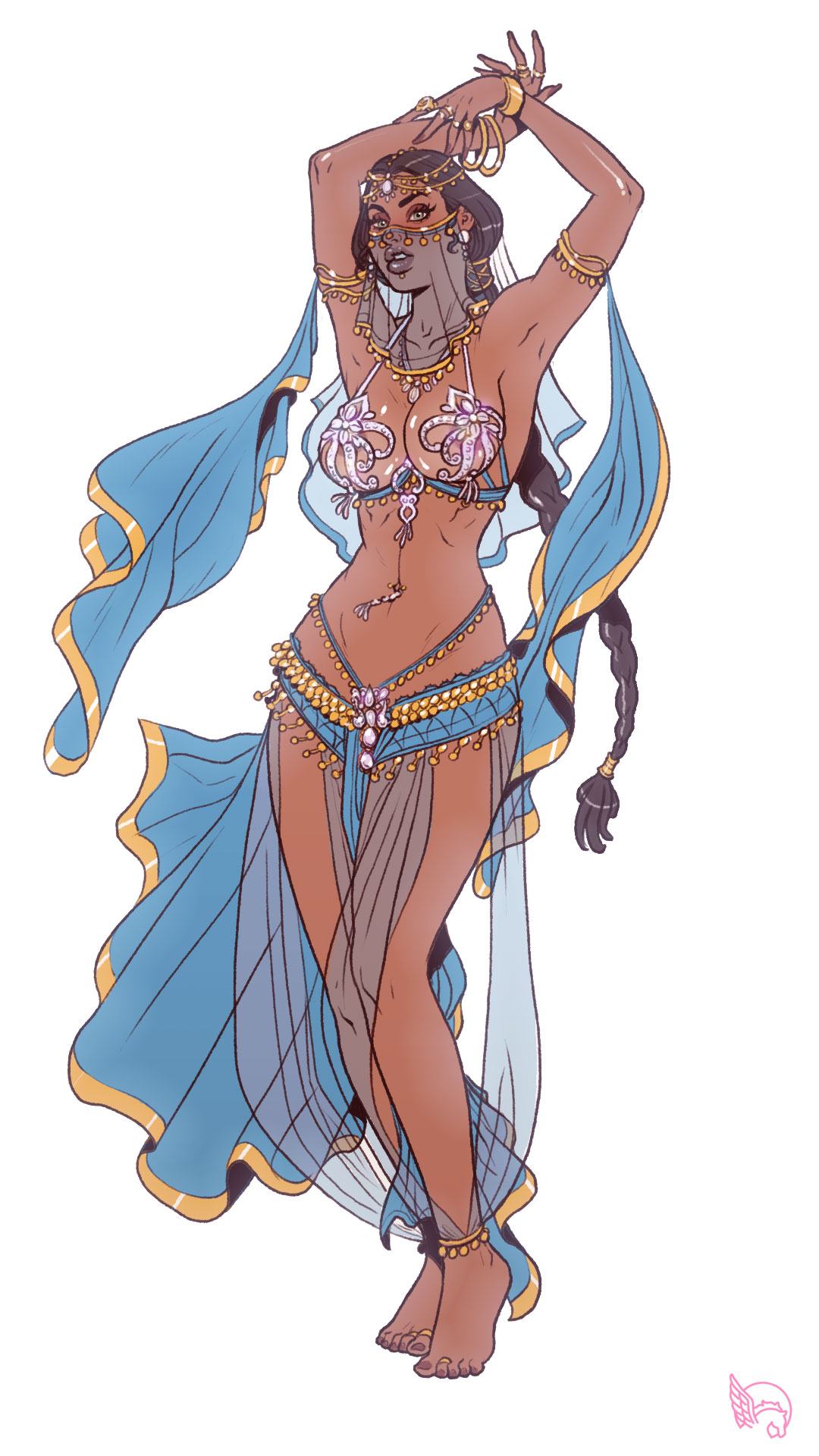 1girls, aladdin, anklet, arabian female, areola slip, barefoot, belly dancer, belly dancer outfit, bimbo, bimboctober, bimbofied, breasts, dancing, dark skin, dark-skinned female, disney, disney princess, female, female focus, female only, green eyes, harem girl, harem outfit, jewelry, looking at viewer, middle eastern, middle eastern female, pegasus (artist), pinup, princess, princess jasmine, royalty, see-through, solo, solo female, toe ring, veil