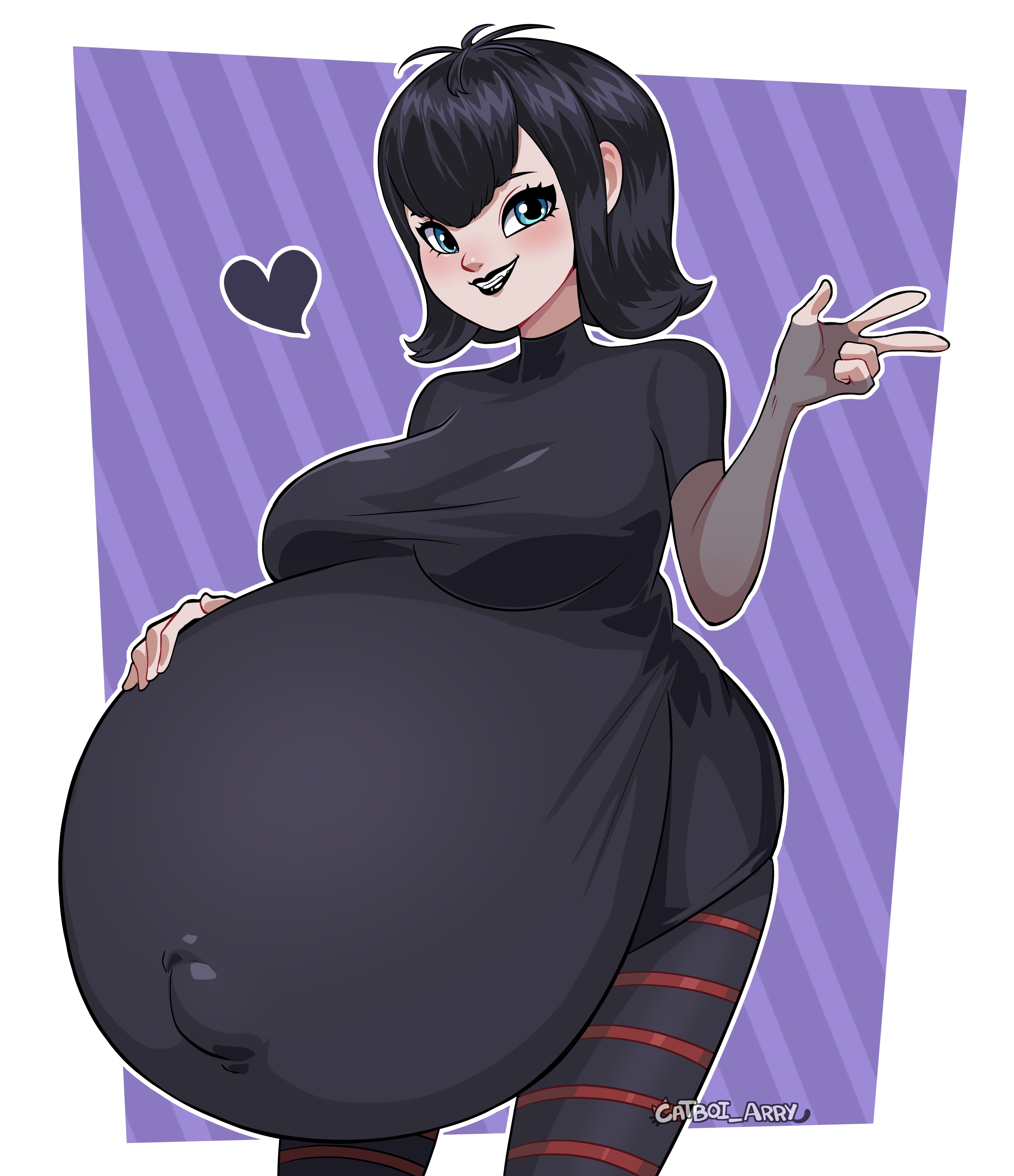 1girls, belly, belly button, black hair, black lips, blue eyes, blush, breasts, canon pregnancy, catboi arry, clothed, clothing, enjoying pregnancy, female, female focus, female only, heart, hotel transylvania, hyper pregnancy, mavis dracula, non-nude, pale skin, pale skinned female, popped navel, pregnancy, pregnant, pregnant belly, pregnant female, short hair, solo, solo female, solo focus, vampire, vampire girl