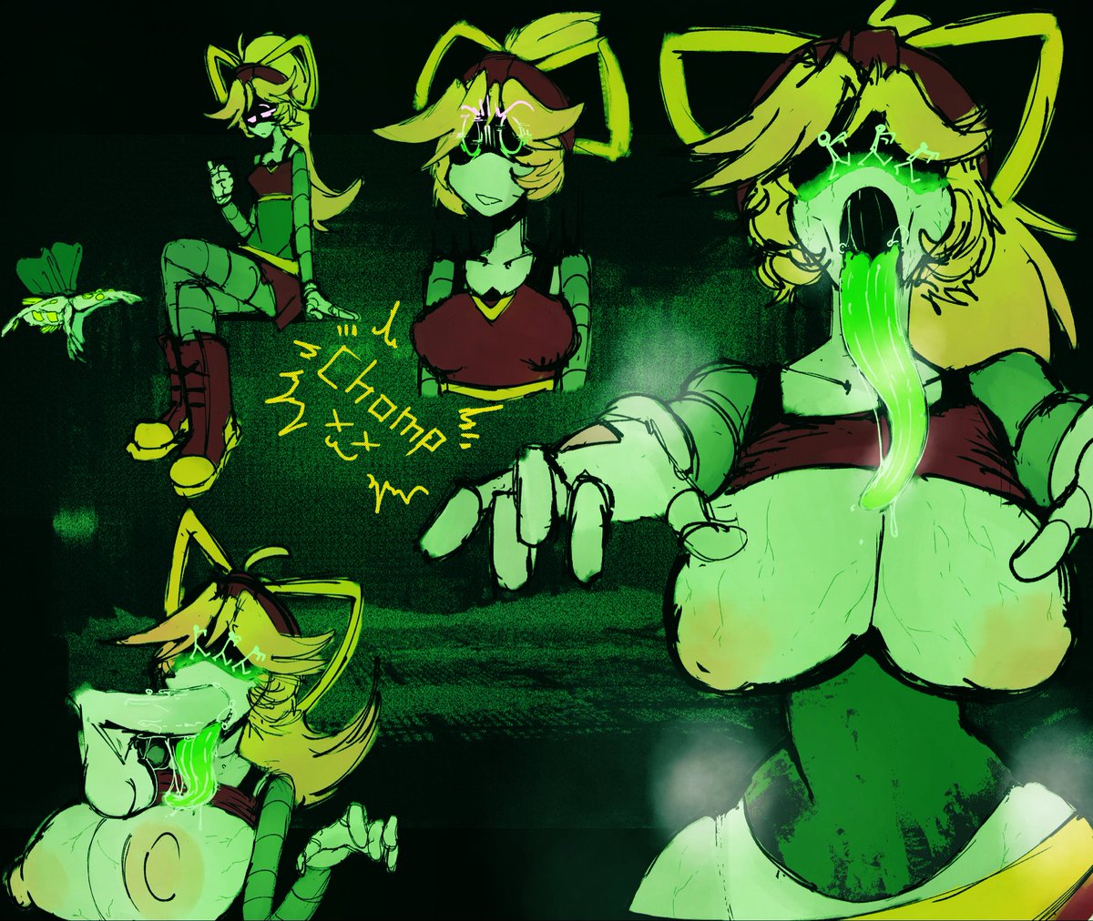 1girls, blonde hair, boobs, boobs out, breast expansion, breasts, breasts bigger than head, clothed, dick, disembodied penis, expansion, expansion sequence, fellatio, female, green eyes, green lighting, green tongue, lizzy (murder drones), long tongue, male, mind control, murder drones, oral, oral sex, penis, pink eyes, rape, robot, straight, sucking penis, tagme, tongue, tongue out, u nkno3ngrounds, yellow hair, zombie, zombie girl