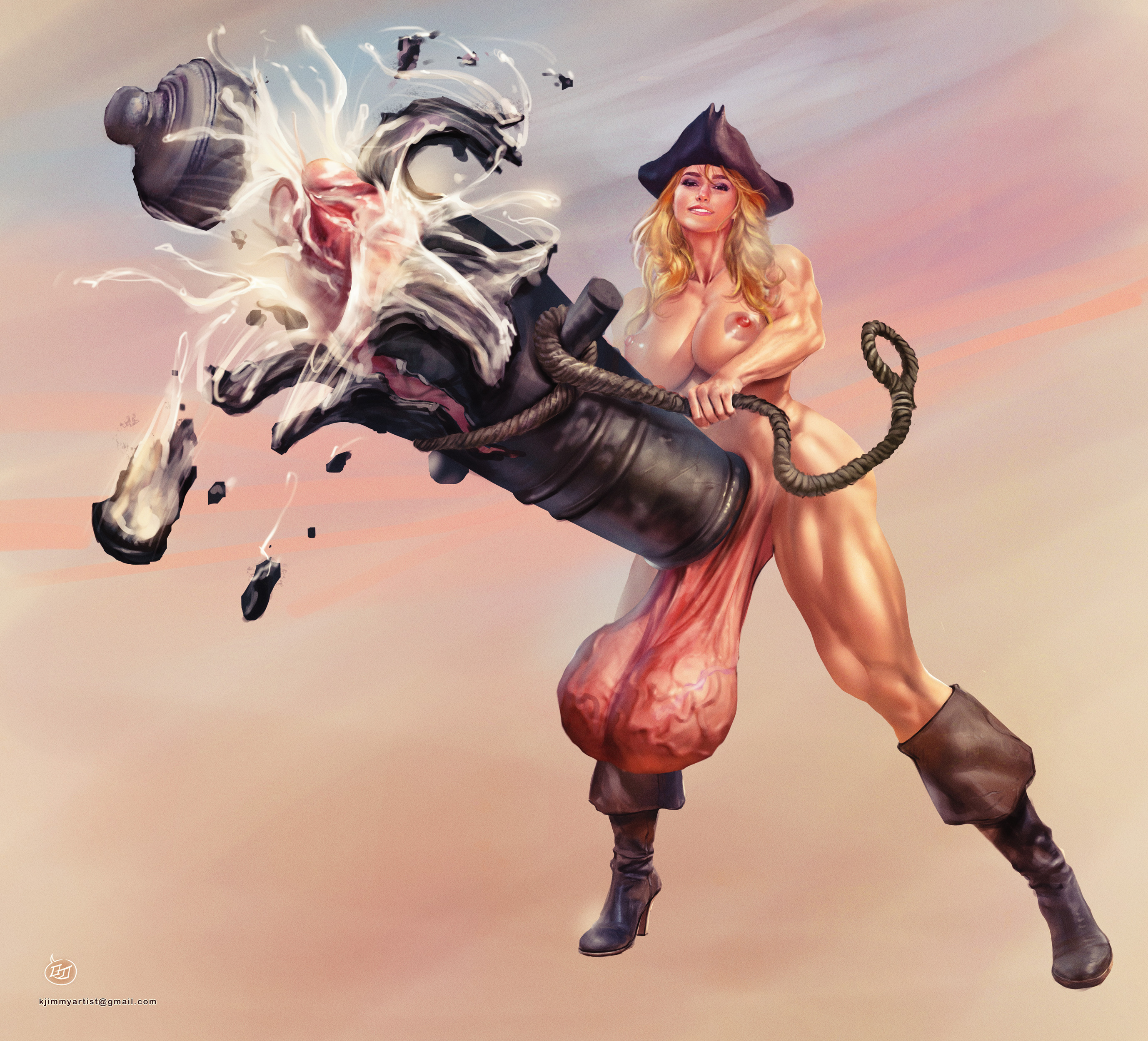 1futa, abstract background, balls, big balls, big penis, big testicles, blonde hair, boots, bottomless, bottomless futa, cannon, cum, cum explosion, cum in onahole, destroyed object, destruction, disney, elizabeth swann, excessive cum, futa only, futanari, gigantic balls, gigantic penis, gigantic testicles, hat, hi res, huge balls, huge cock, huge testicles, hyper, hyper balls, hyper genitalia, hyper penis, hyper testicles, improvised onahole, improvised sex toy, intersex, keira knightley, kinkyjimmy, masturbating with weapon, muscular, muscular futa, muscular thighs, object penetration, penis, pirate, pirate futa, pirate hat, pirates of the caribbean, rope, smile, smiling, smiling at viewer, solo, solo futa, testicles, topless, topless futa, tricorne, veiny, veiny balls