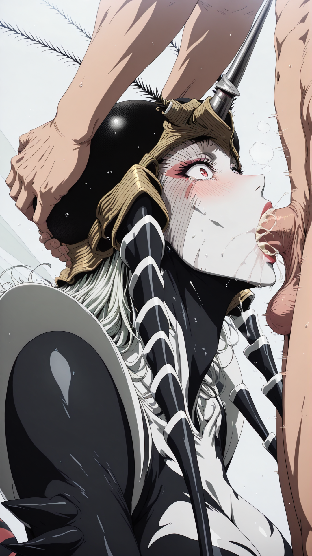 1boy, 1girls, ai generated, cum in mouth, fellatio, female, forced oral, insect girl, insects, irrumatio, lascivaai, male, mosquito girl (one-punch man), mosquito musume, one-punch man, oral