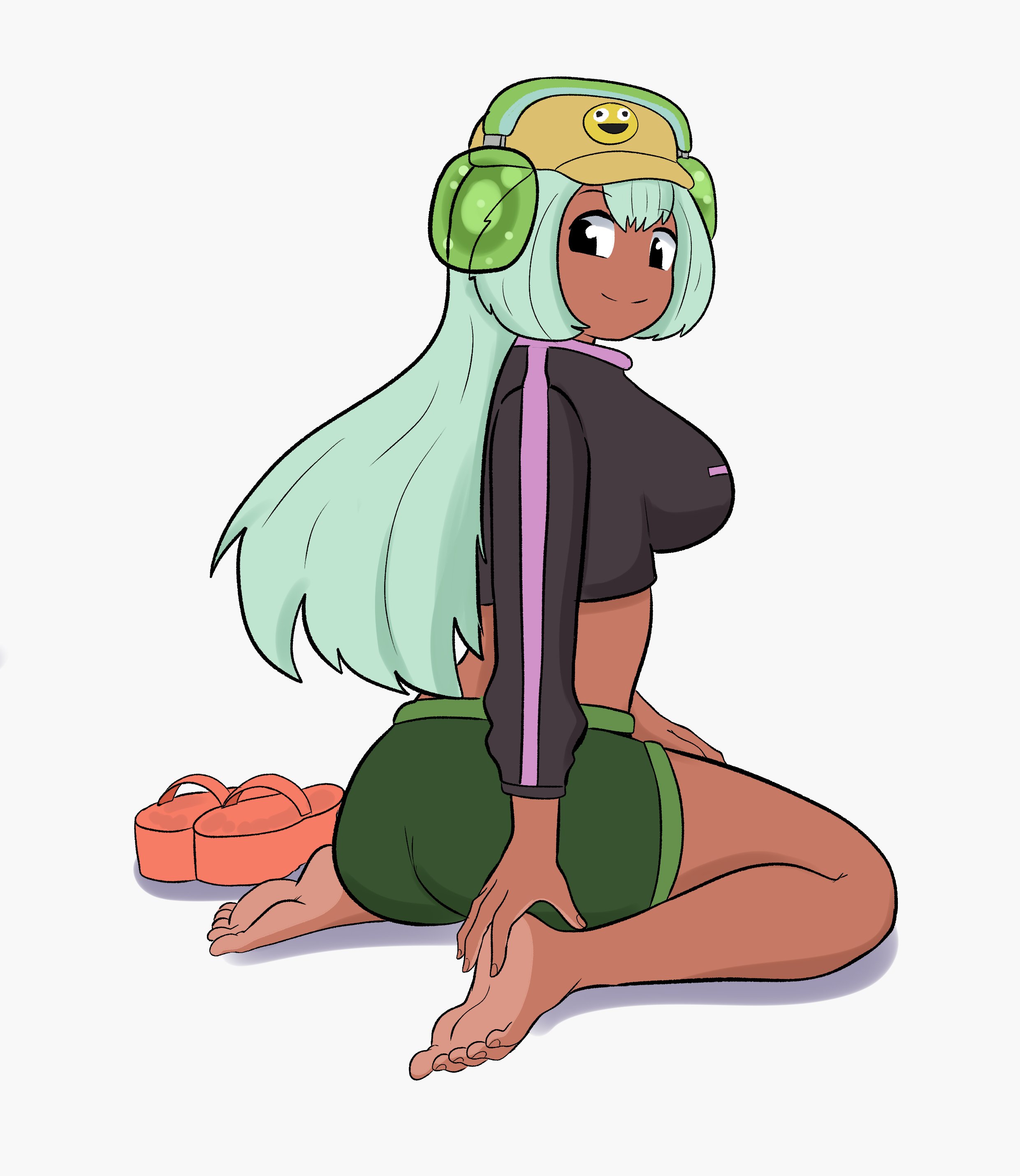 1girls, adult swim, barefoot, countershade feet, dark skin, dolly dimpley, feet, female, highlighted soles, looking back, not porn, smiling friends, tagme, taterdouce, white hair