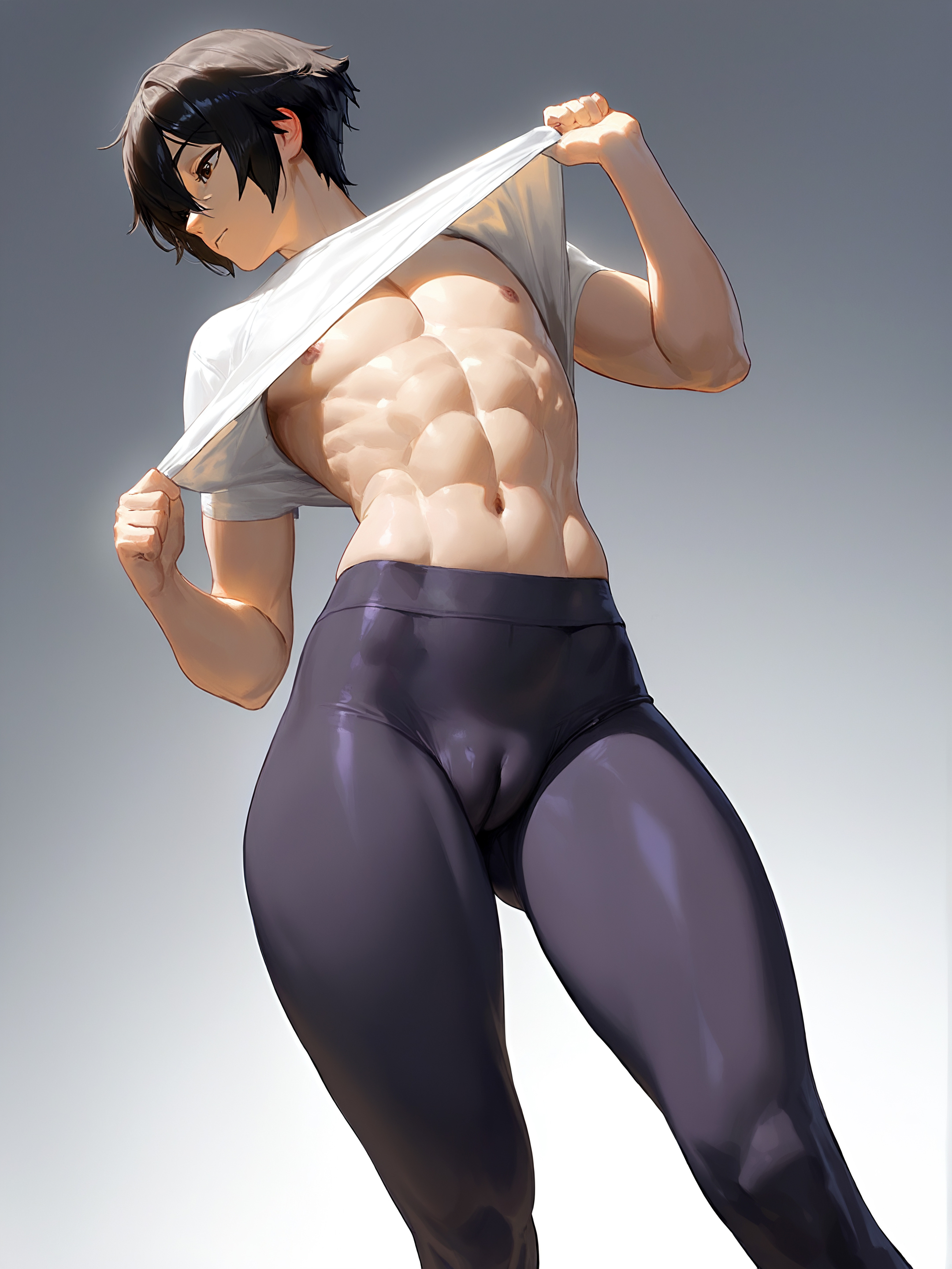 ai assisted, ai generated, androgynous, cameltoe, cuntboy, fat mons, human, intersex, lifting shirt, melk, tight pants, toned, toned cuntboy