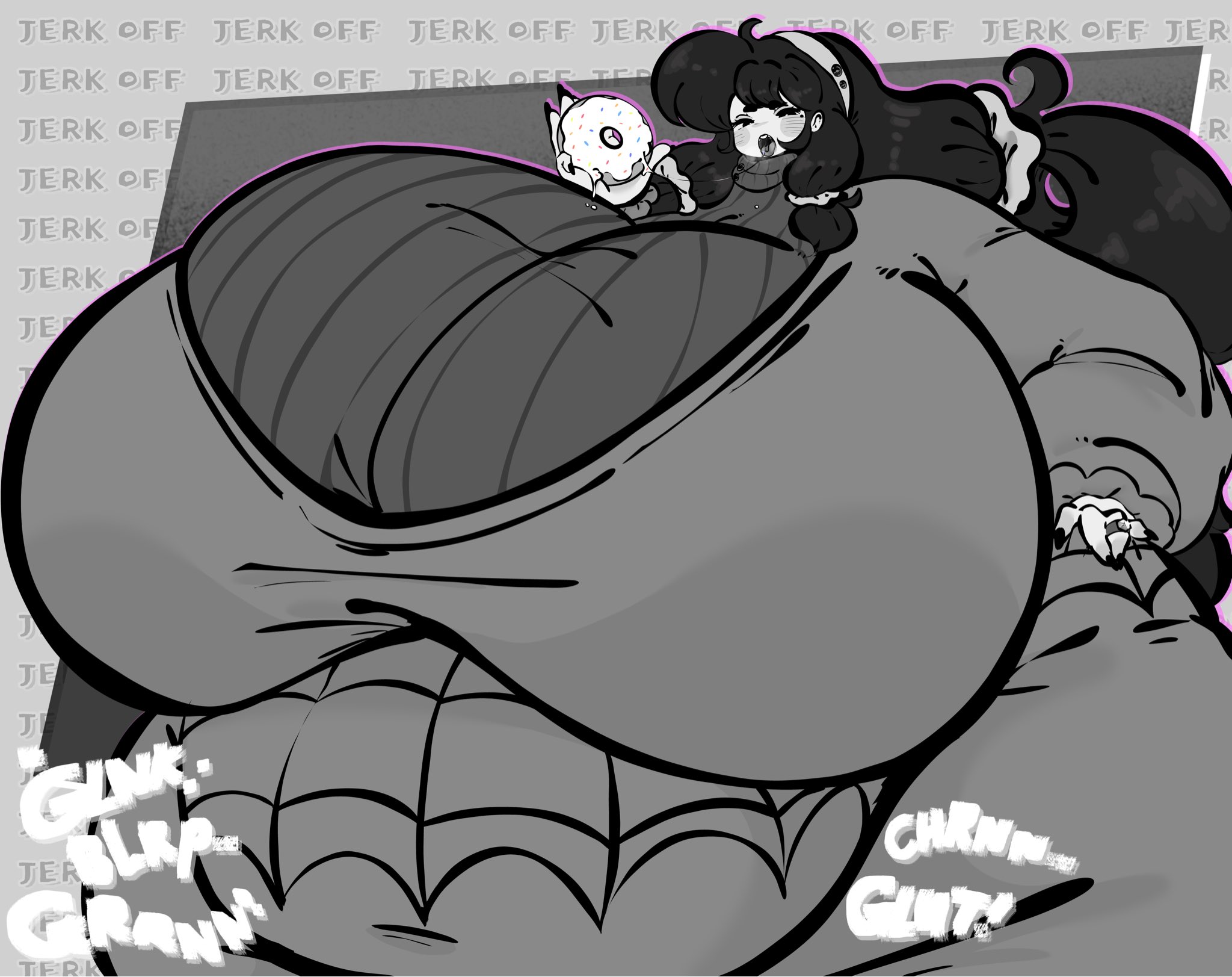 1girls, ass, belly, big ass, big belly, big breasts, breasts, clothed, doughnut, eating, fat, female, female focus, female only, food, fully clothed, giant breasts, gigantic breasts, gore (gorestuffed), gorestuffed, gurgling, hex maniac, hex maniac (cosplay), huge ass, huge belly, huge breasts, hyper, hyper ass, hyper breasts, massive breasts, obese, overweight, solo, stomach noises, tagme, weight gain