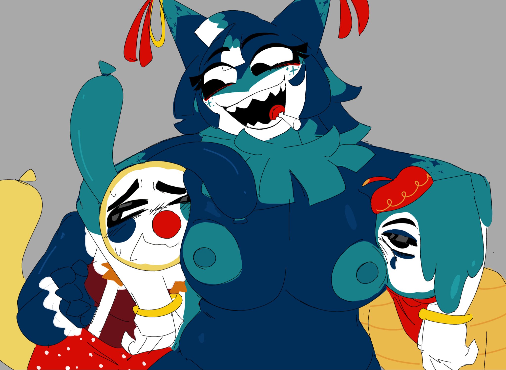 1girls, 2020s, 2026, 2boys, big breasts, blot (dandy's world), blushcrunch studio, breasts, dandy's world, dandys world, female, looey (dandy's world), male, male/female, pageeeeeeee, roblox, show-time blot, show-time looey, show-time yatta, tagme, trio, yatta (dandy's world)