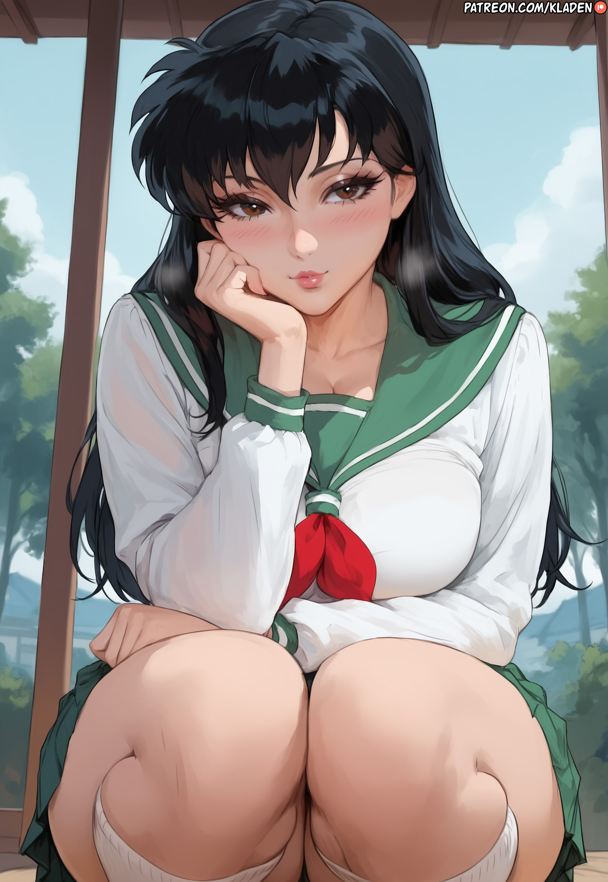 1girls, ai generated, ass, ass bigger than head, bangs, big ass, big breasts, big butt, big hips, big thighs, bimbo, bimbo body, black hair, blush, blushing at viewer, breast focus, breasts, breasts bigger than head, brown eyes, busty, child bearing hips, cleavage, closed mouth, clothing, collarbone, curvaceous, curvy body, curvy female, curvy figure, curvy hips, cute, cute face, eyelashes, female, female only, fit, fit female, front view, full body, giant breasts, hair between eyes, hands on face, hips, hourglass figure, huge breasts, huge thighs, indoors, inuyasha, inviting, kagome higurashi, kladen, kladenart, large ass, large breasts, large butt, large thighs, legs together, light skin, light-skinned female, lipstick, long hair, looking at viewer, mature, mature female, milf, mommy, neckerchief, no sex, outdoors, pale skin, pale-skinned female, parted lips, pleated skirt, pose, presenting, presenting breasts, round ass, round breasts, sailor collar, school uniform, schoolgirl, seductive, seductive eyes, seductive look, seductive pose, seductive smile, serafuku, shiny skin, shirt, skimpy, skimpy clothes, skimpy outfit, skin tight, skindentation, skirt, solo, solo female, solo focus, squatting, stable diffusion, student, teenage female, teenager, thick, thick ass, thick hips, thick thighs, tight clothing, tight fit, uniform, voluptuous, voluptuous female, voluptuous teenager, white shirt, wide ass, wide hips, wide thighs
