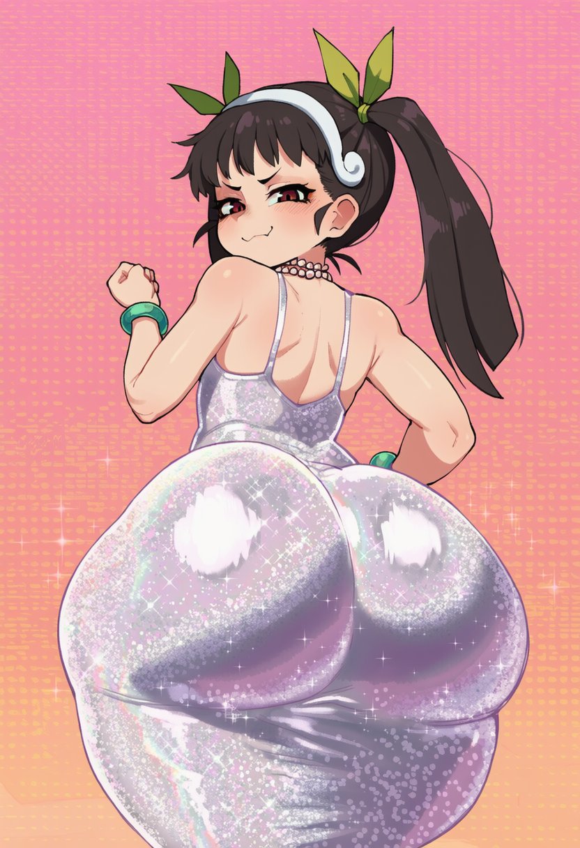 aged up, ai generated, amiamia, ass, dress, female, goghkunn, hachikuji mayoi, huge ass, monogatari (series), shortstack, wide hips