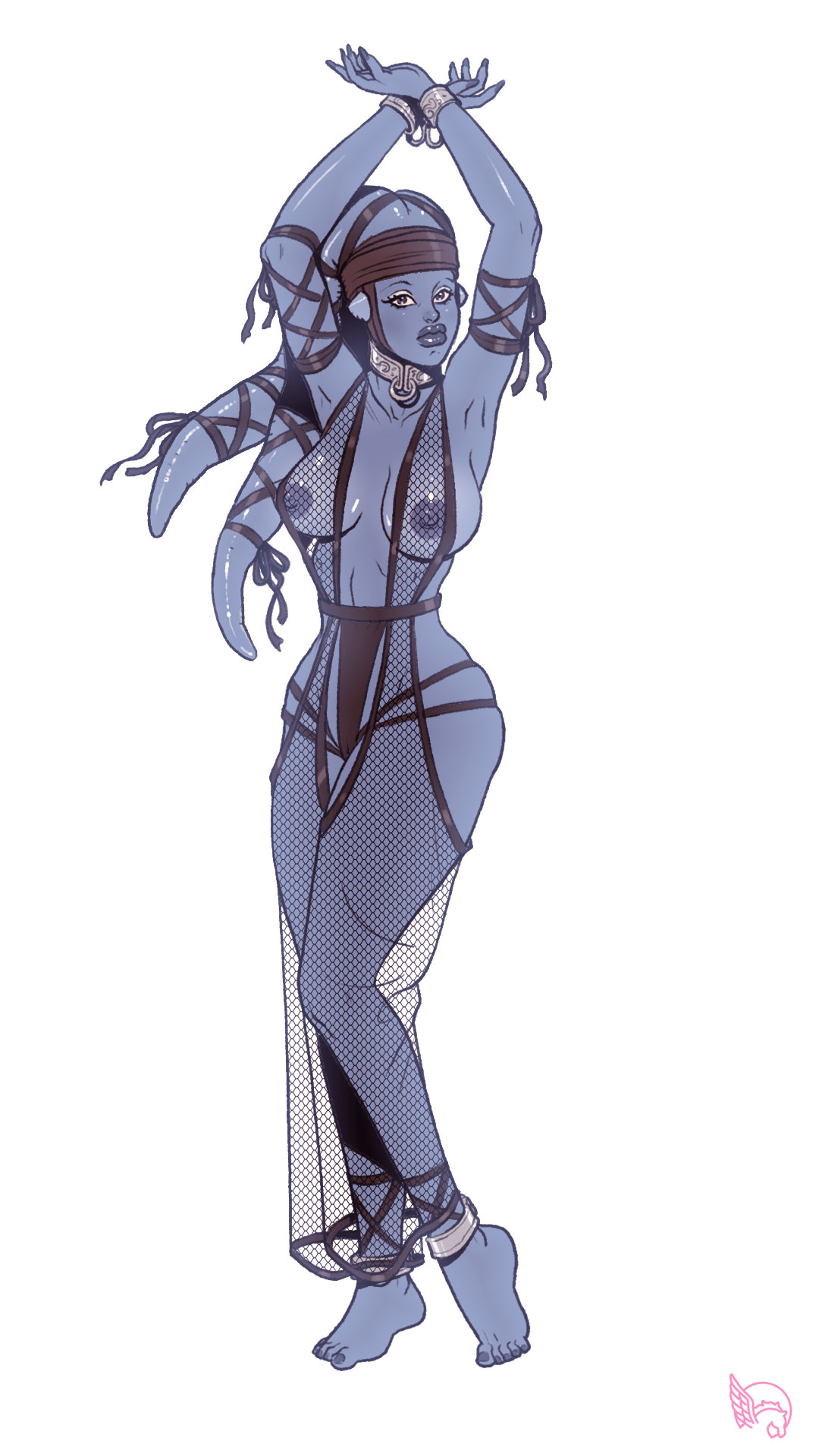 1girls, aayla secura, alien, alien girl, alien humanoid, areolae, big breasts, bimbo, bimboctober, bimbofied, blue body, blue eyes, blue skin, bodysuit, breasts, dancing, female, female focus, female only, fishnet, fishnet bodysuit, humanoid, lipstick, looking at viewer, nipples, oola (cosplay), pegasus (artist), pinup, see-through, see-through clothing, slave, slave collar, slave girl, slave outfit, solo, solo female, solo focus, star wars, tentacle hair, twi'lek