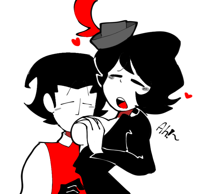 1boy 1boy1girl 1girls black_eyes black_hair blush breasts breasts charlie_(don&#039;t_starve) closed_eyes clothed clothing dont_starve dont_starve_together heterosexual straight titjob wilson_percival_higgsbury