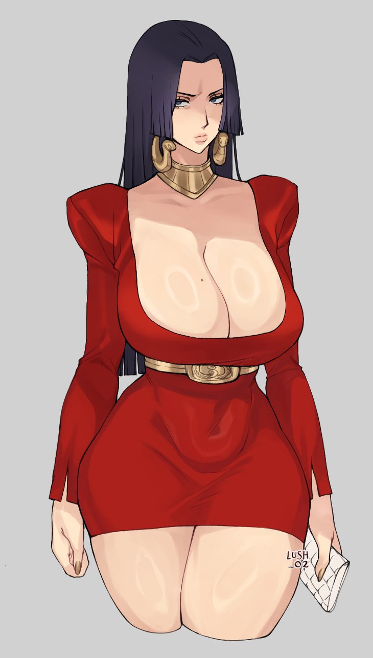 1girls bare_legs bare_thighs big_breasts black_hair blue_eyes boa_hancock clothed clothing color dress female female_focus female_only hi_res jewelry large_breasts light-skinned_female light_skin long_hair looking_at_viewer lushhhh one_piece shounen_jump solo solo_female tagme thick_thighs