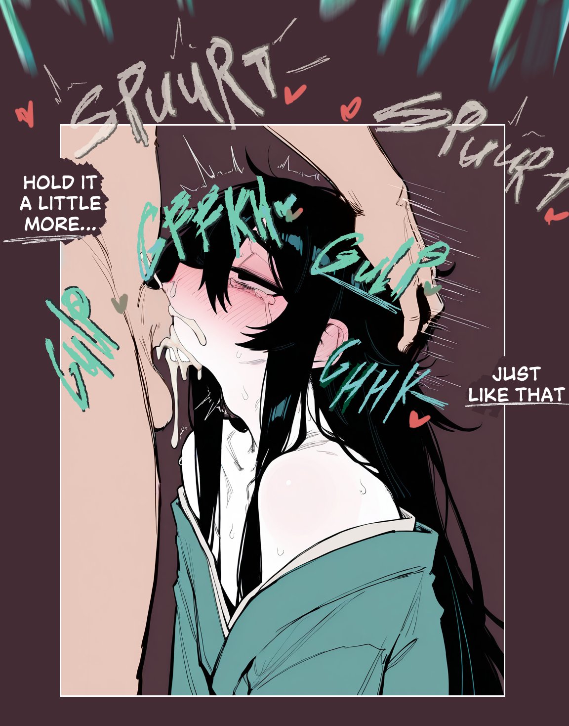 2boys, ai generated, balls deep, black hair, clothed, cum, cum in mouth, deepthroat, dialogue, dominant male, femboy, gagging, irrumatio, long hair, oral, oral sex, submissive male, tagme, whinyzza, yaoi