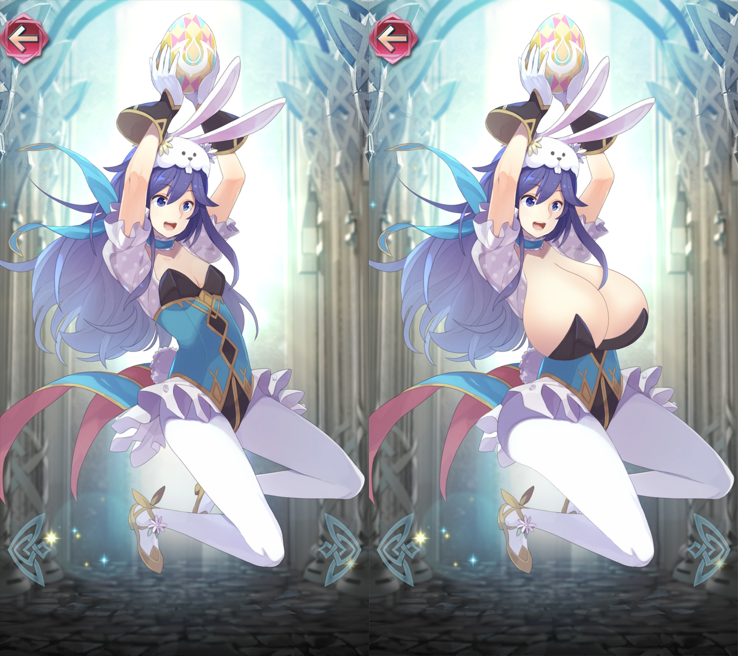 1girls, bad censor, blue hair, breast expansion, breast growth, breast growth (enlargement), breasts, censored, covered nipples, covering, edit, edited official artwork, female, female focus, female only, fire emblem, fire emblem awakening, fire emblem heroes, hips, huge breasts, huge hips, large breasts, lucina (fire emblem), morphy-mcmorpherson, official art, solo, tagme, wide hips
