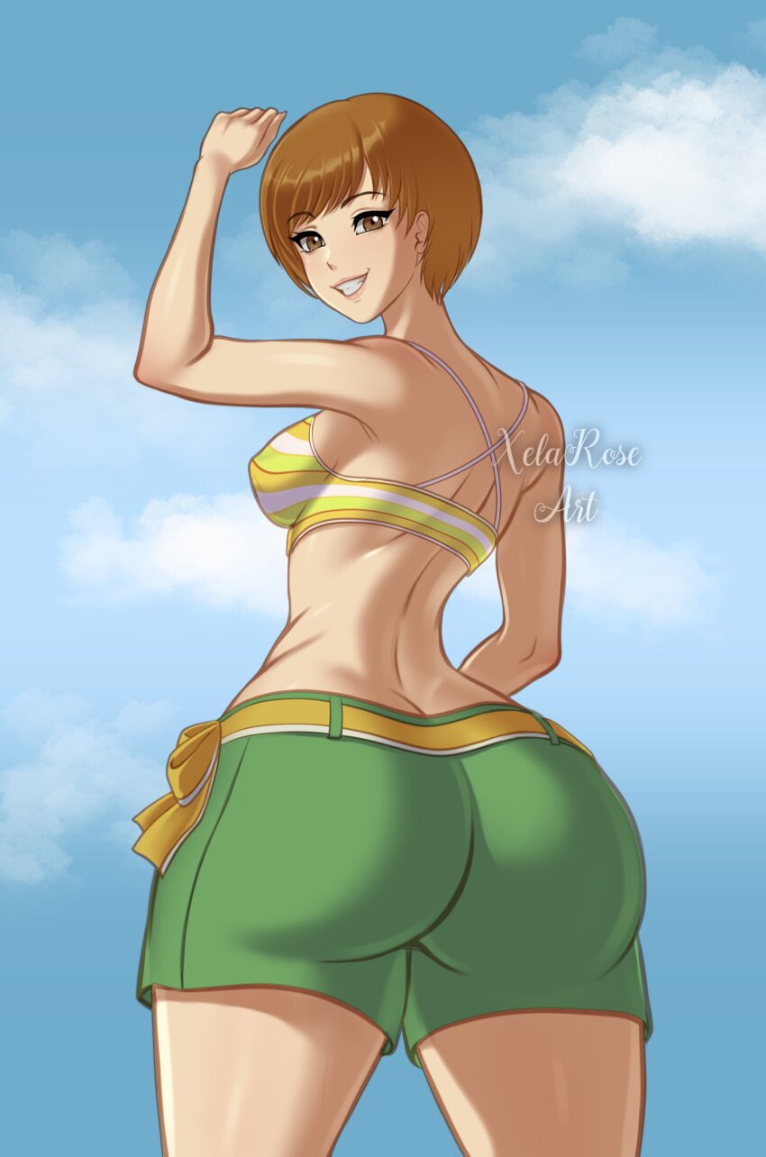 bikini huge_ass large_ass looking_back persona persona_4 satonaka_chie shorts xelaroseart