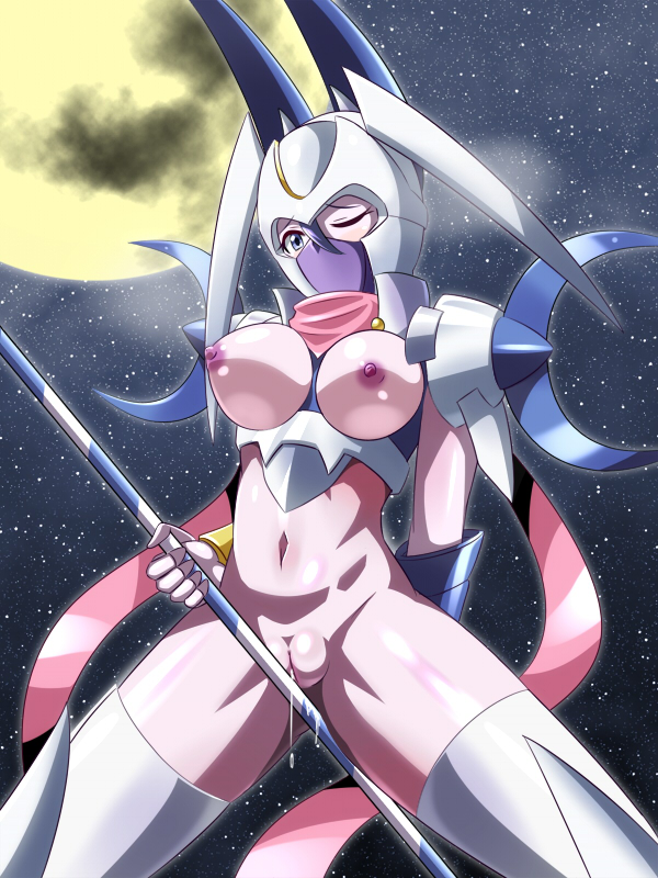 1girls blush breasts dianamon digimon digimon_(species) digimon_story digimon_story:_cyber_sleuth digimon_story:_sunburst_and_moonlight female female_only heigako large_breasts nude olympos_xii pussy pussy_juice solo