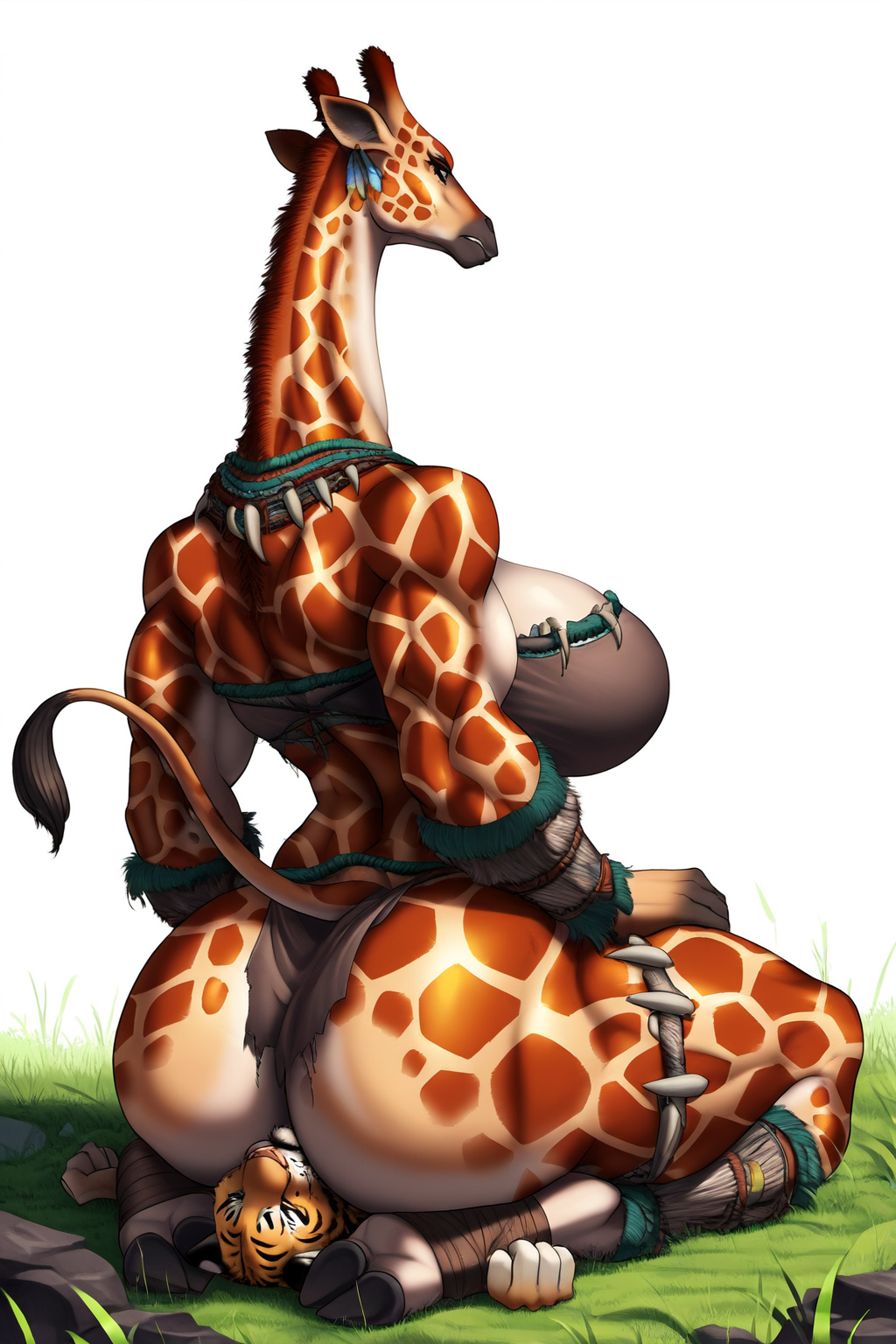 ai_generated facesitting female_only giraffe tiger yuri