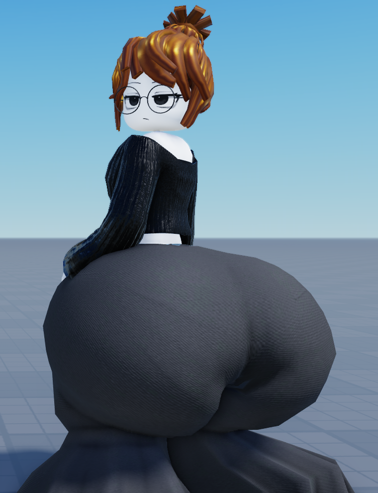 3d 3d_(artwork) acorn_hair ass_focus backboob black_legwear cropped_image deviantart_link dumptruck_ass fixing giant_ass glasses god_damn holy_fuck_i'm_cumming hot_as_fuck huge_ass looking_back_at_viewer not_caring roblox roblox_studio robloxian thick_ass trippinguy