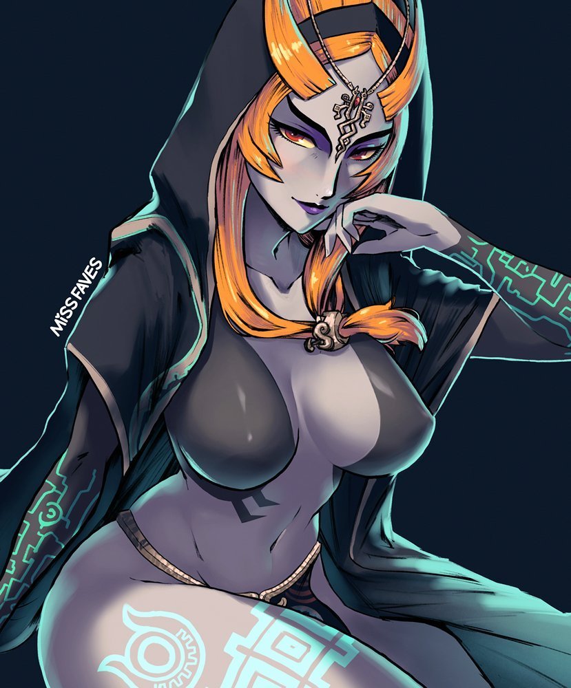 1girls big_breasts bioluminescence black_background breasts circlet collarbone colored_sclera covered_erect_nipples female glowing hood large_breasts long_hair looking_to_the_side midna midna_(true) miss_faves missfaves navel nintendo orange_hair purple_lips red_eyes robe sitting smile solo the_legend_of_zelda the_legend_of_zelda:_twilight_princess twili_midna twilight_princess yellow_sclera