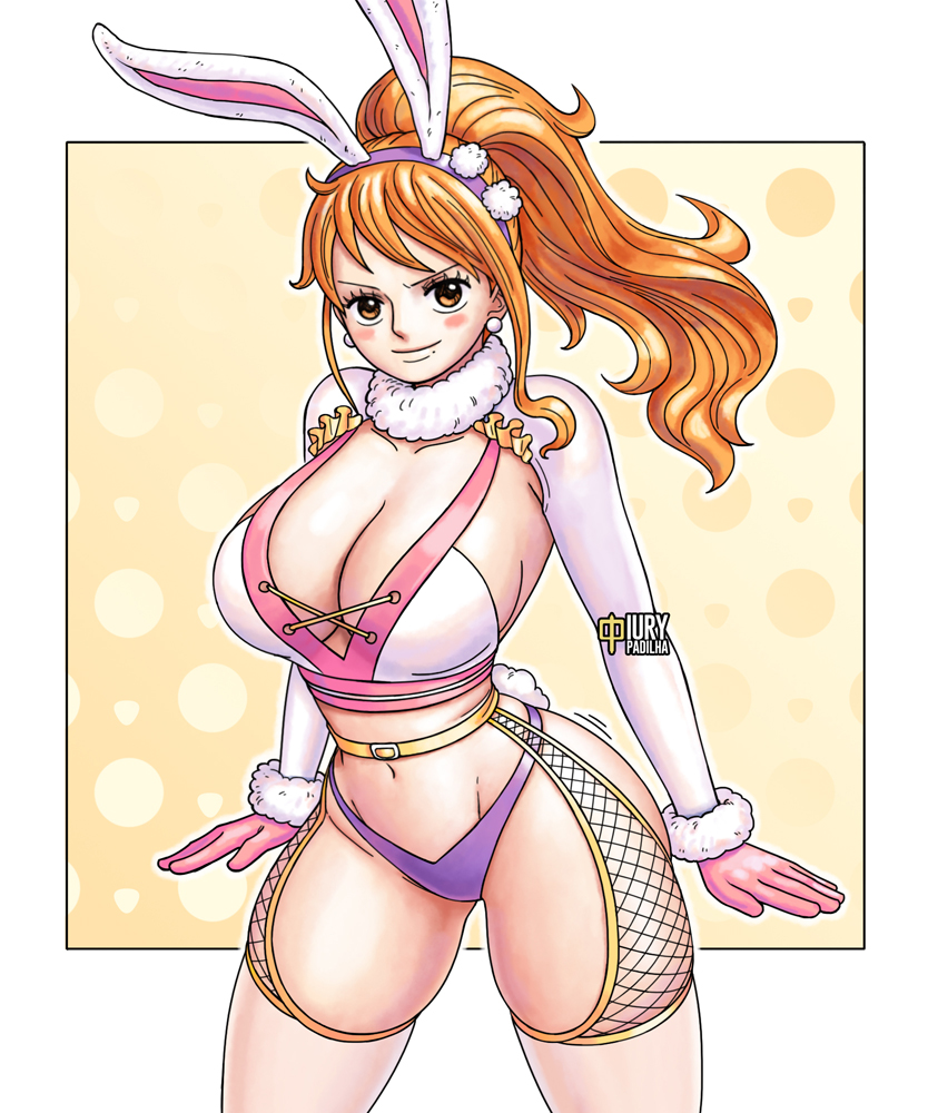 1girls bare_legs bare_thighs big_breasts bunny_ears bunny_tail bunnysuit clothed clothing color female female_focus female_only hi_res iury_padilha large_breasts light-skinned_female light_skin long_hair looking_at_viewer nami nami_(one_piece) one_piece orange_eyes orange_hair ponytail shounen_jump solo solo_female tagme thick_thighs