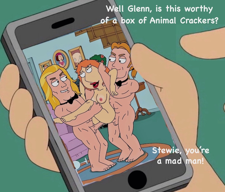 cellphone cheating double_penetration english_text family_guy female glenn_quagmire infidelity lois_griffin male male_stripper mmf_threesome phone smartphone speech_bubble stewie_griffin voyeur