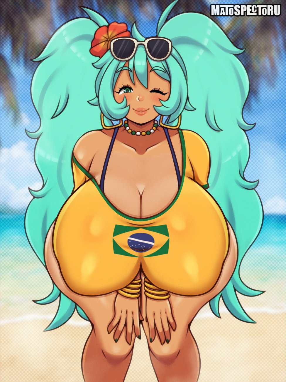 1girls artist_name ass big_ass big_breasts big_thighs bikini blue_hair brazil brazilian brazilian_female brazilian_flag brazilian_miku breasts butt cyan_eyes cyan_hair female female_only gigantic_ass gigantic_breasts gigantic_thighs hatsune_miku huge_ass huge_breasts huge_thighs latin_american_hatsune_miku_(meme) long_hair looking_at_viewer matospectoru solo tagme tan tan_body thick_hips thick_thighs thighs twintails twitter_link vocaloid winking_at_viewer