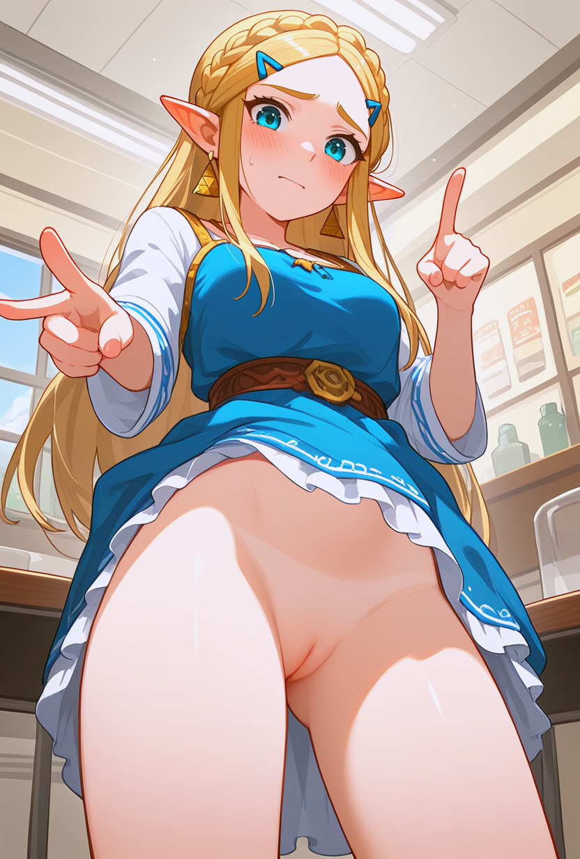 1girls ai_generated blonde_hair blue_eyes blush blush_lines cvxxxart dress earrings female_only long_hair looking_at_viewer nintendo no_panties pointy_ears princess_zelda pussy solo_female tanline the_legend_of_zelda zelda_(breath_of_the_wild)