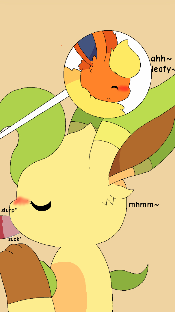 animal_genitalia animal_penis blowjob blue_eyes blush brown_eyes eeveelution eeveelution_squad flare_(eeveelution_squad) flareon leaf_(eeveelution_squad) leafeon nintendo orange_body orange_fur pokemon pokemon_only sexy sigma_rizz sucking_penis tan_body tan_fur