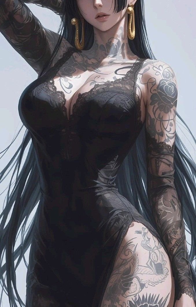 ai_generated artist_request boa_hancock clothed female female_only goth one_piece solo_female tattoed_girl tattoo tattoos