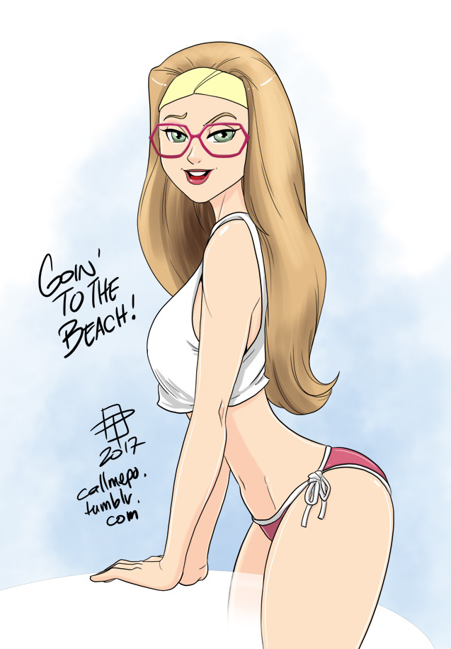 1girls, 2017, big hero 6, bikini bottom, blonde hair, callmepo, color, colored, disney, female, female only, glasses, green eyes, honey lemon, long hair, looking at viewer, marvel, marvel comics, profile view, signature, solo, t-shirt, text