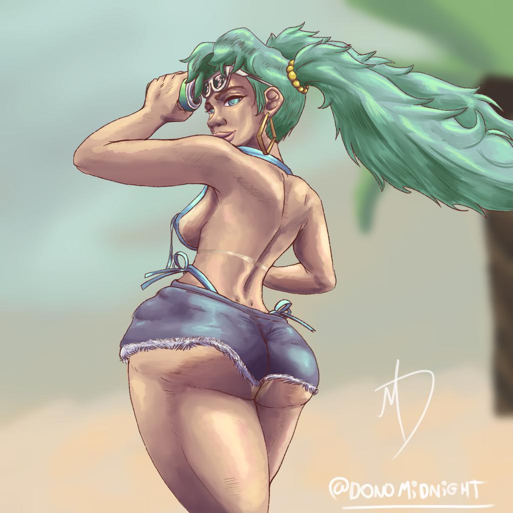 2d 2d_(artwork) ass athletic athletic_female beach bikini bikini_tan brazil brazilian brazilian_female brazilian_miku breasts bubble_butt busty can cyan_eyes cyan_hair daisy_dukes denim_shorts donomidnight earrings female female_focus female_only hatsune_miku hourglass_figure jean_shorts long_hair looking_at_viewer looking_back medium_breasts outdoors outside rear_view short_shorts shorts sideboob standing sunglasses_on_head tagme tan tan_body tan_skin tanline thong thong_bikini twintails vocaloid wide_hips