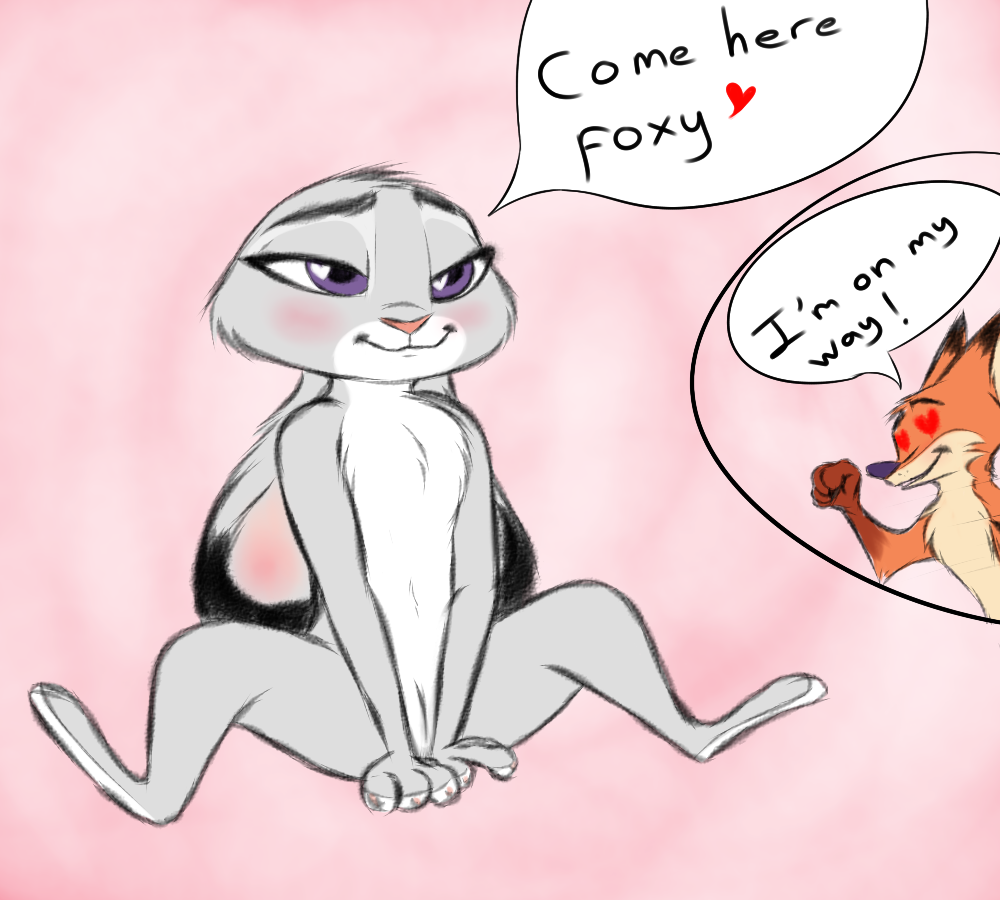 <3_eyes 2017 anthro ass bedroom_eyes blush canine dialogue dipstick_ears disney duo ears_down english_text female flat_chest fox gloves_(marking) gokhan16 half-closed_eyes heart hi_res judy_hopps lagomorph male mammal markings mating_season nick_wilde nude predator/prey presenting rabbit seductive text zootopia