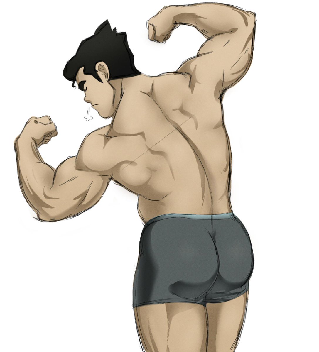 1boy 2019 aizenhower ass avatar_legends back back_muscles back_view bara big_ass big_butt black_hair bodybuilder bolin boxers boxers_(clothing) boxers_only breath closed_eyes closed_mouth color dat_ass digital_media_(artwork) eyes_closed flexing flexing_arms flexing_biceps flexing_both_biceps flexing_muscles grey_boxers grey_underwear hair_strand human human_only light-skinned_male light_skin male male_only muscle muscles muscular muscular_back muscular_male muscular_thighs nickelodeon pinup pose posing simple_background sketch smooth_skin snorting solo solo_focus solo_male standing the_legend_of_korra thick_eyebrows thick_thighs tight_boxers tight_underwear topless uncensored underwear underwear_only url white_background