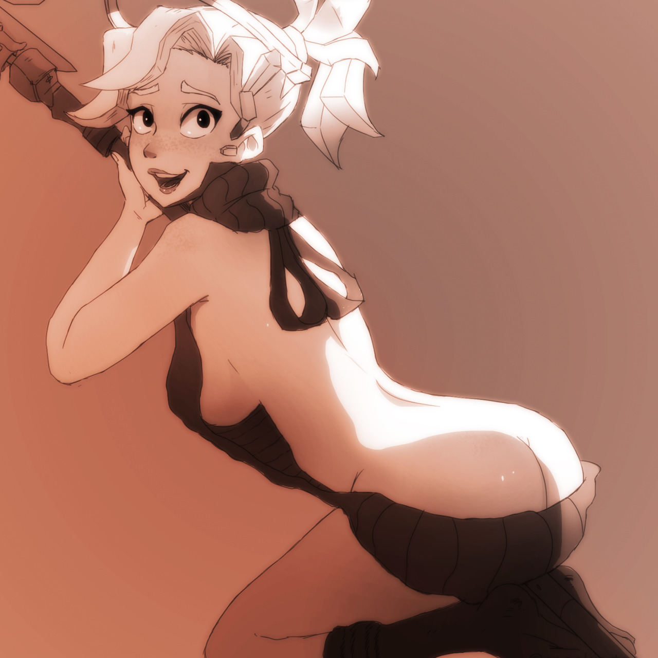 1girls, female, female only, mercy, overwatch, solo, spookiarts, virgin killer sweater