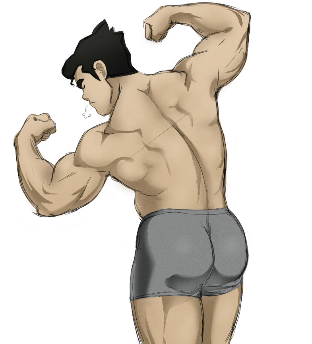 1boy 2019 aizenhower ass avatar_legends back back_muscles back_view bara big_ass big_butt black_hair bodybuilder bolin boxers boxers_(clothing) boxers_only breath closed_eyes closed_mouth color dat_ass digital_media_(artwork) eyes_closed flexing flexing_arms flexing_biceps flexing_both_biceps flexing_muscles grey_boxers grey_underwear hair_strand human human_only light-skinned_male light_skin male male_only muscle muscles muscular muscular_back muscular_male muscular_thighs nickelodeon pinup pose posing simple_background smooth_skin snorting solo solo_focus solo_male standing the_legend_of_korra thick_eyebrows thick_thighs tight_boxers tight_underwear topless uncensored underwear underwear_only url white_background