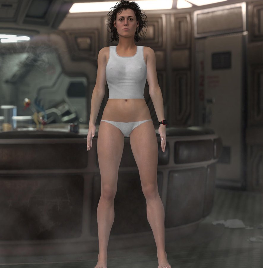 1girls 3d alien_(franchise) briefs ellen_ripley erect_nipples feet female female_only human human_only jc-starstorm lingerie solo tank_top