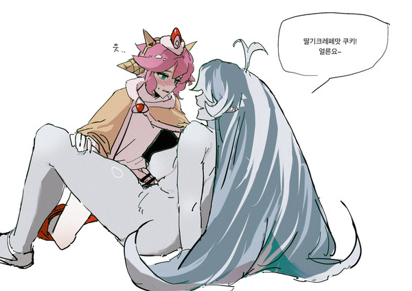1boy, 1girls, blue whale cookie, cookie run, cookie run kingdom, cookie run ovenbreak, female, femboy, femboy on female, male, straight, strawberry crepe cookie, 으항청씨몬