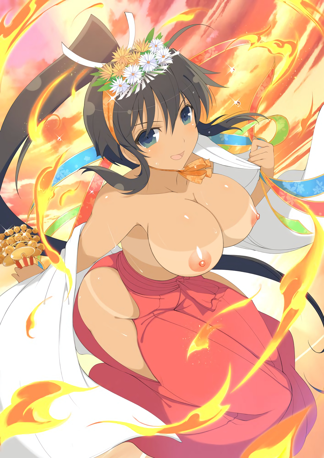breasts, female, homura (senran kagura), large breasts, photoshop, senran kagura, topless