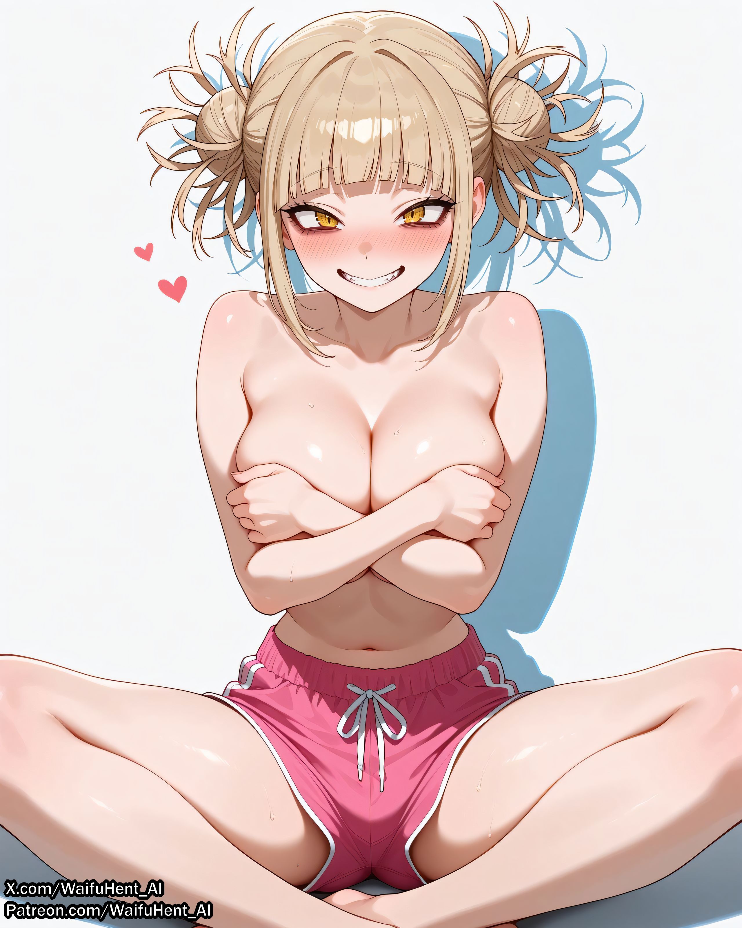 1girls, ai assisted, ai generated, anime, anime style, big ass, big breasts, blonde hair, blonde-haired female, boku no hero academia, breasts, buns, clitoris, curvaceous, curvaceous body, curvaceous female, curvaceous figure, evil, evil face, evil grin, female, female focus, fit female, girly, hiding breasts, himiko toga, holding breast, hourglass figure, huge ass, huge breasts, my hero academia, pussy, sexy, shiny, shorts, squeezing breast, toga himiko, topless, uncensored, vagina, voluptuous, voluptuous female, waifu, waifu diffusion, waifuhent ai