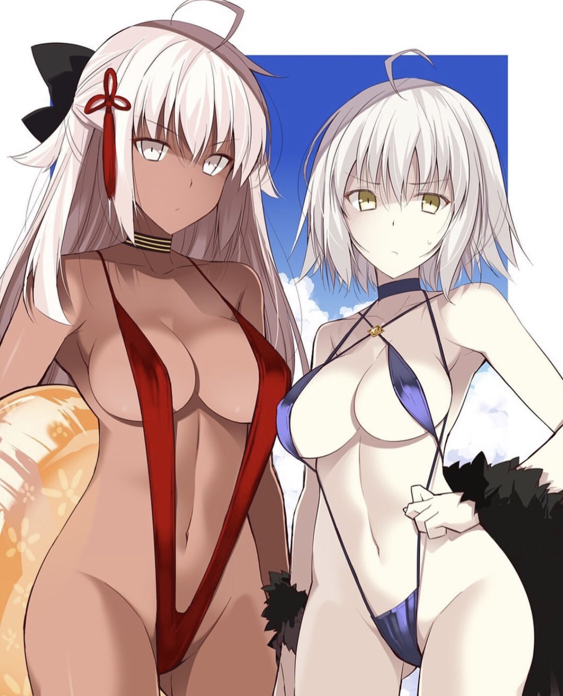 fate (series), fate/grand order, female, high resolution, jeanne alter, okita souji (alter) (fate), sling bikini, swimsuit