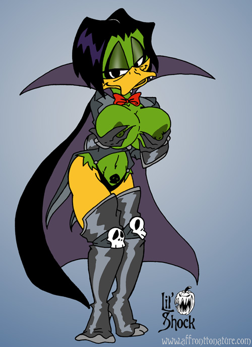 black_boots boots breasts count_duckula elbow_gloves gloves high_heel_boots latex latex_gloves lil'_shock nipples rule_63 thigh_boots