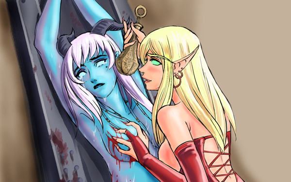 2girls blizzard_entertainment blonde_hair blood blood_elf blue_skin crying_with_eyes_open draenei elf female femdom femsub forced grabbing horns long_nails multiple_girls nails pear_of_anguish tagme tears torture torture_instruments warcraft world_of_warcraft