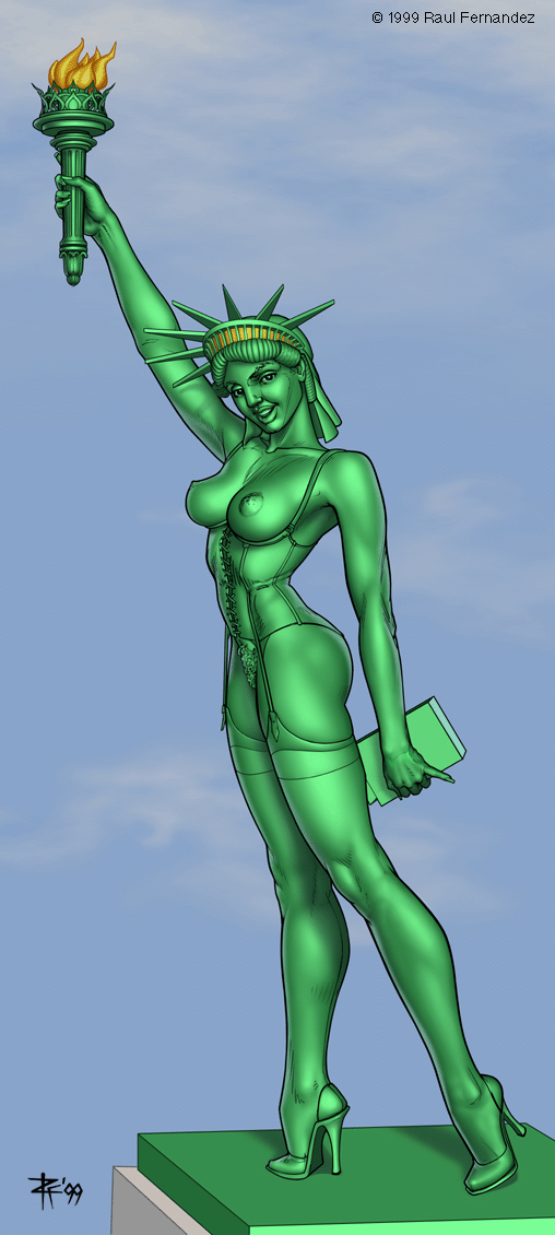 1990s 1999 1girls 20th_century breasts female high_heels metallic_body nipples public_domain raul_fernandez solo statue_of_liberty tagme thighhighs