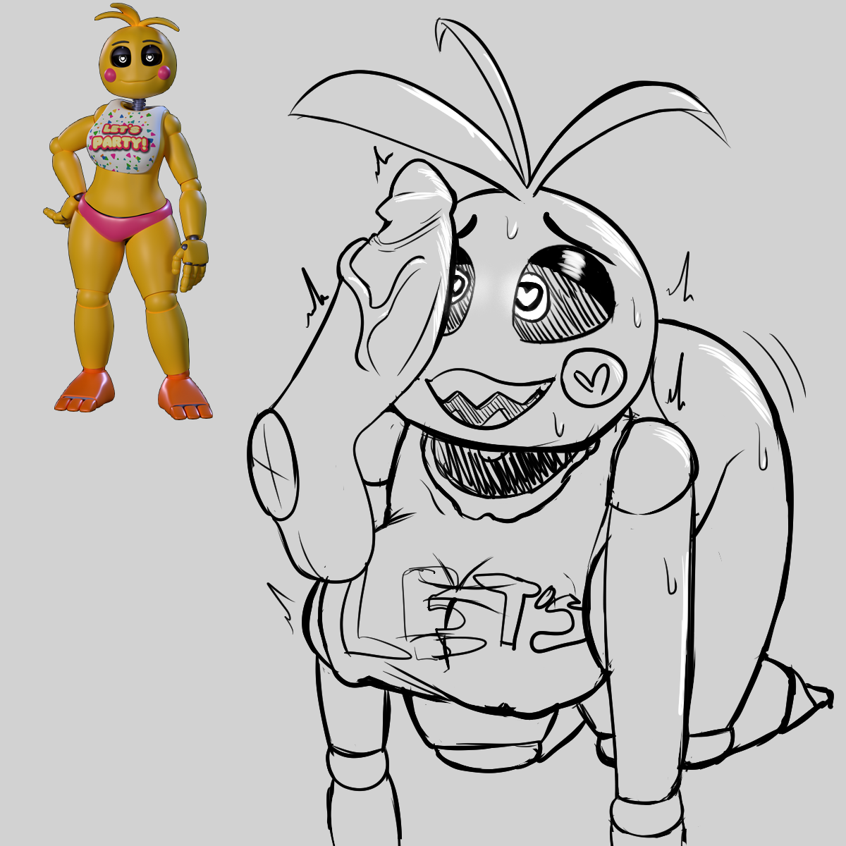 1boy, 1boy1girl, 1girls, animatronic, chlorinesock, cock, cock worship, disembodied penis, five nights at freddy's, five nights at freddy's 2, fnaf, human, lovetaste chica, nightguard, penis awe, straight, tagme, toy chica (fnaf), toy chica (love taste)