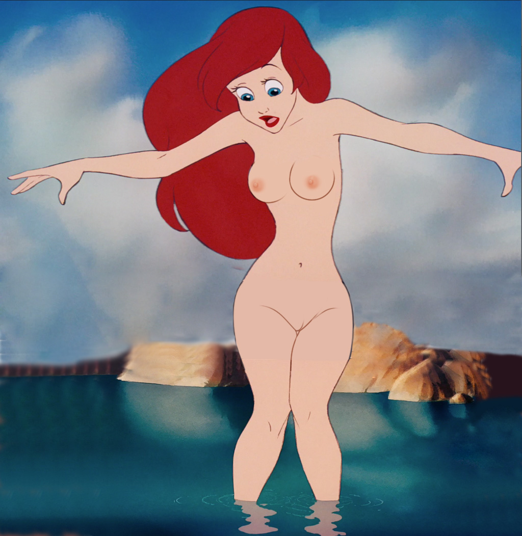 ariel, blue eyes, breasts, disney, edit, female, hourglass figure, human, legs, long hair, naked, nipples, nude, pussy, red hair, tagme, the little mermaid, topless, water