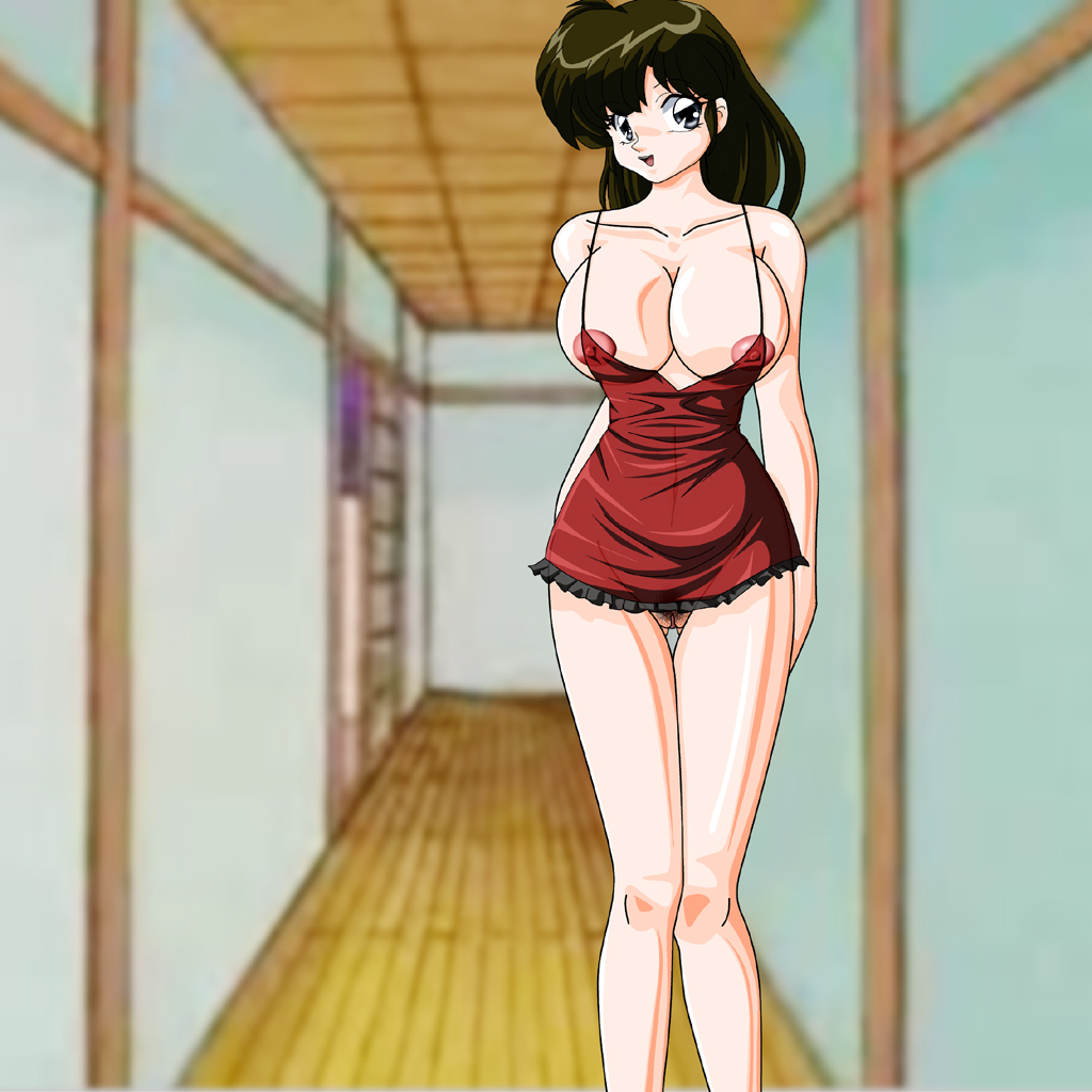 1girls circle_bikabika clothing dress female female_only kasumi_tendo large_breasts pubic_hair ranma_1/2 solo tagme