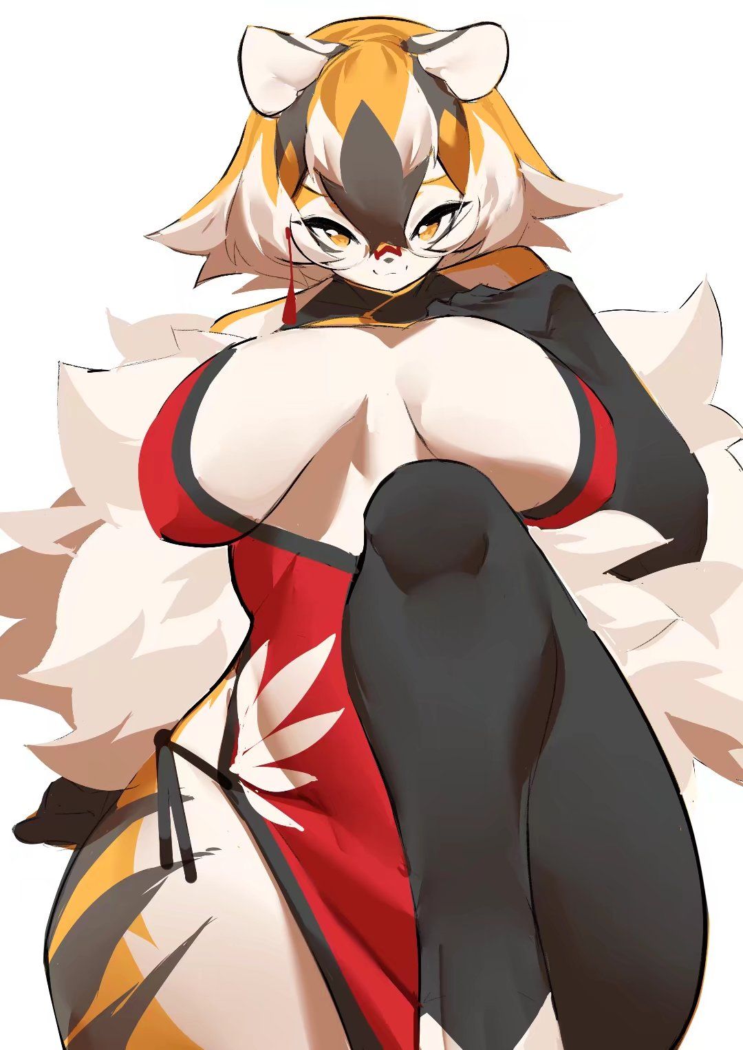 big_breasts breasts cleavage feline female furry huge_breasts mx99926 tagme thick_thighs tiger tiger_girl wide_hips