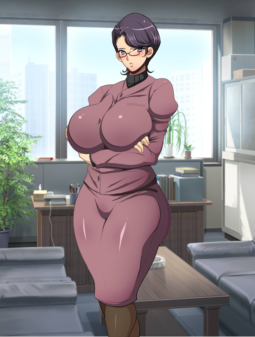 breasts chiro_(youkai_tamanokoshi) glasses large_breasts short_hair teacher