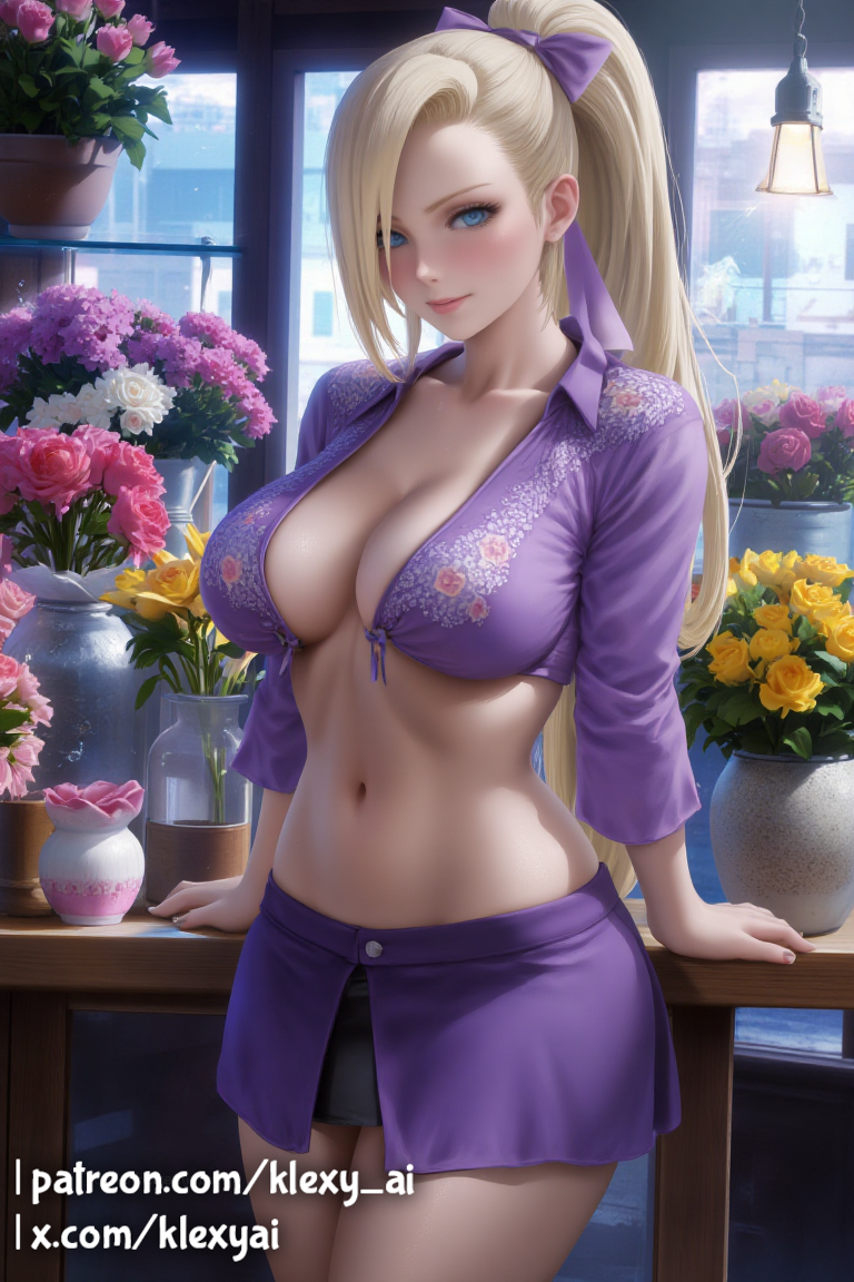 ai_generated arm arms ass big_breasts blonde_female blonde_hair blue_eyed blue_eyed_female blue_eyes blue_eyes_female blush blush boruto:_naruto_next_generations bow bow_ribbon breasts_out breasts_out_of_clothes clothed clothed_female clothing exposed_panties feet female female_focus feminine feminine_body flower_shop flowers fully_clothed fully_clothed_female grass indoor indoors ino_yamanaka inside japanese japanese_female klexyai leaning_back leaning_on_table lips long_hair looking_at_viewer mature mature_female naruto naruto_(series) naruto_shippuden neck nipple nipples nose not_furry panties patreon patreon_username ponytail shiny shiny_clothes shiny_hair shiny_skin short_skirt shounen_jump skimpy skimpy_clothes skimpy_outfit skirt smile smiling smiling_at_viewer smooth smooth_hair smooth_skin thick_thighs thickthighs voluptuous voluptuous_female white-skinned_female white_skin window