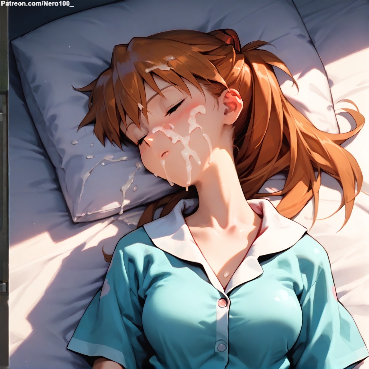1girls, 2d, ai generated, areolae, armpit, asuka langley sohryu, bare arms, big breasts, blue eyes, breasts, chest, cum, cum in mouth, cum on face, curvy, curvy figure, cute, cute face, detailed, eyelashes, eyeshadow, face focus, female, female only, fit, fit female, focus, hair, high quality, large breasts, legs, light skin, light-skinned female, lips, lipstick, long hair, looking at viewer, makeup, mascara, neon genesis evangelion, nero100, orange hair, pajamas, pale skin, pale-skinned female, perky breasts, petite, petite body, petite female, posing, seductive, seductive look, skinny, skinny female, sleeping, stable diffusion, tagme, teenager, thighs, thin waist, twintails, young female