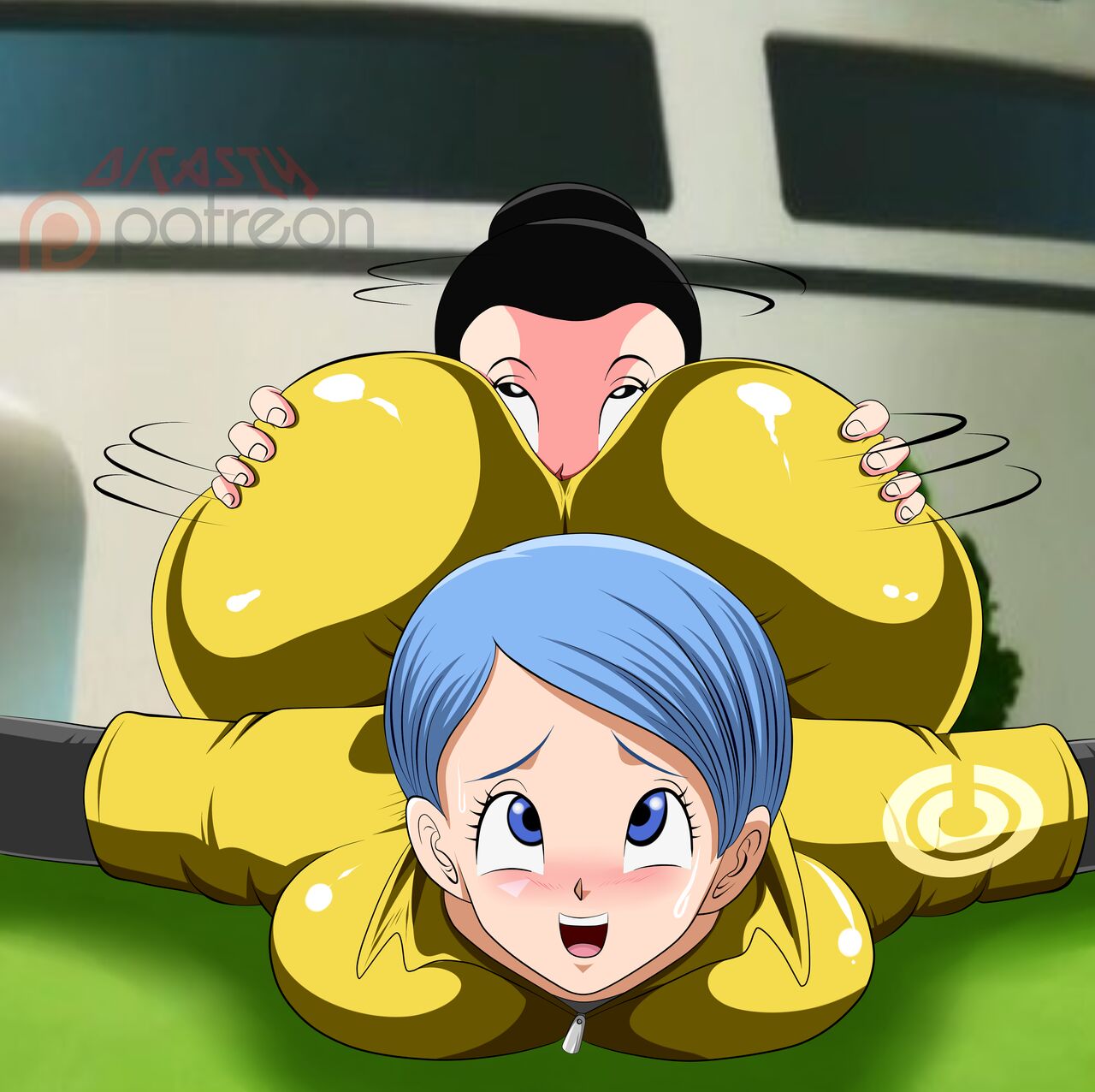 big_ass black_eyes black_hair blue_eyes blue_hair bulma_briefs chichi dicasty dragon_ball dragon_ball_super face_in_ass rimming_female yuri